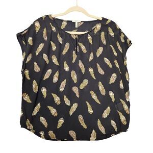 JOIE Black Feather Silk Sleeveless Keyhole Neck Dolman Top SIZE XS